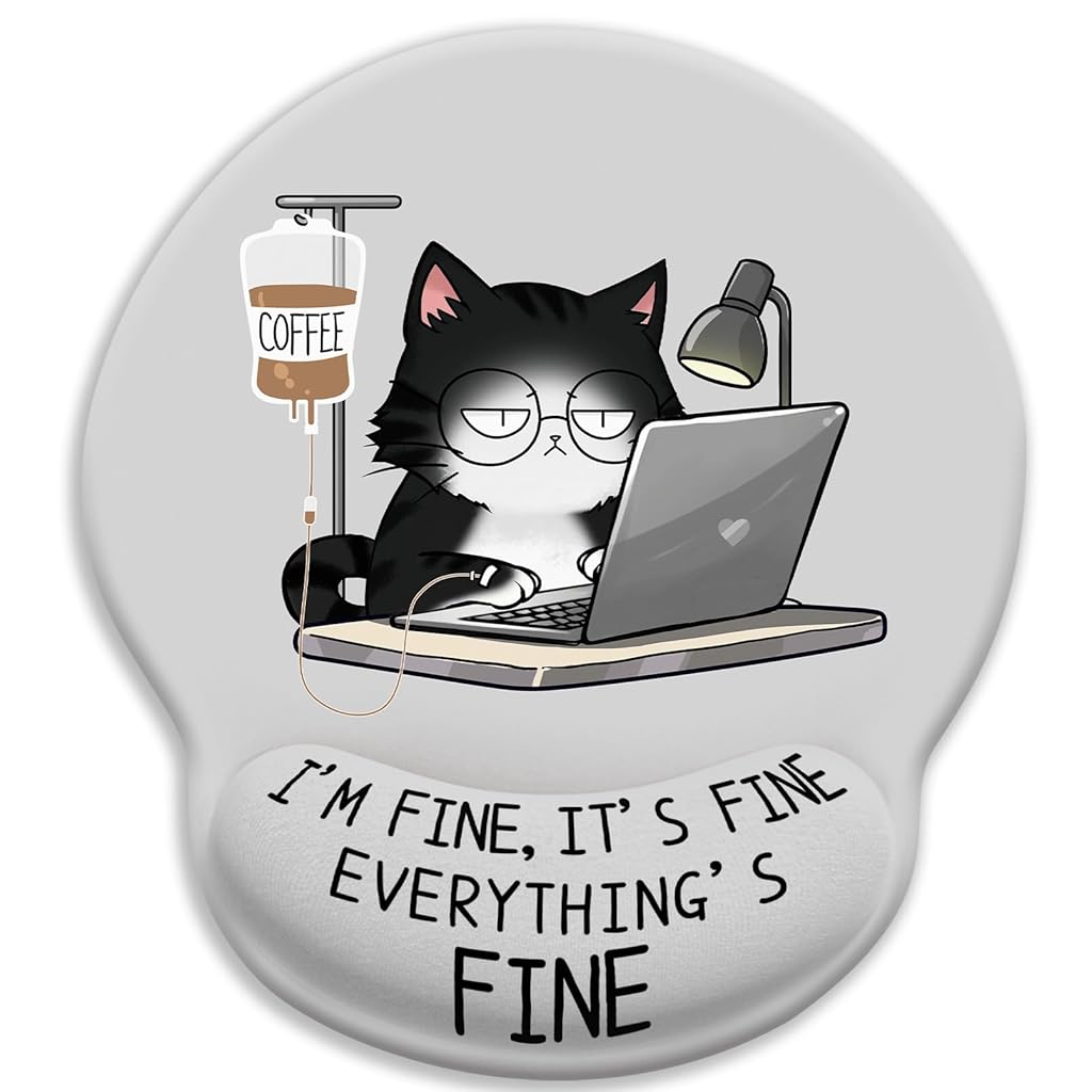 ZORBES® Mouse Pad with Wrist Support, Funny Cat Ergonomic Mouse Pad with Wrist Support I'm Fine Motivational Memo Design, Soft Gel Rest, Non-Slip Mouse Mat for Office & Home ZORBES® Mouse Pad with Wrist Support, Funny Cat Ergonomic Mouse Pad with Wrist Support I'm Fine Motivational Memo Design, Soft Gel Rest, Non-Slip Mouse Mat for Office & Home
